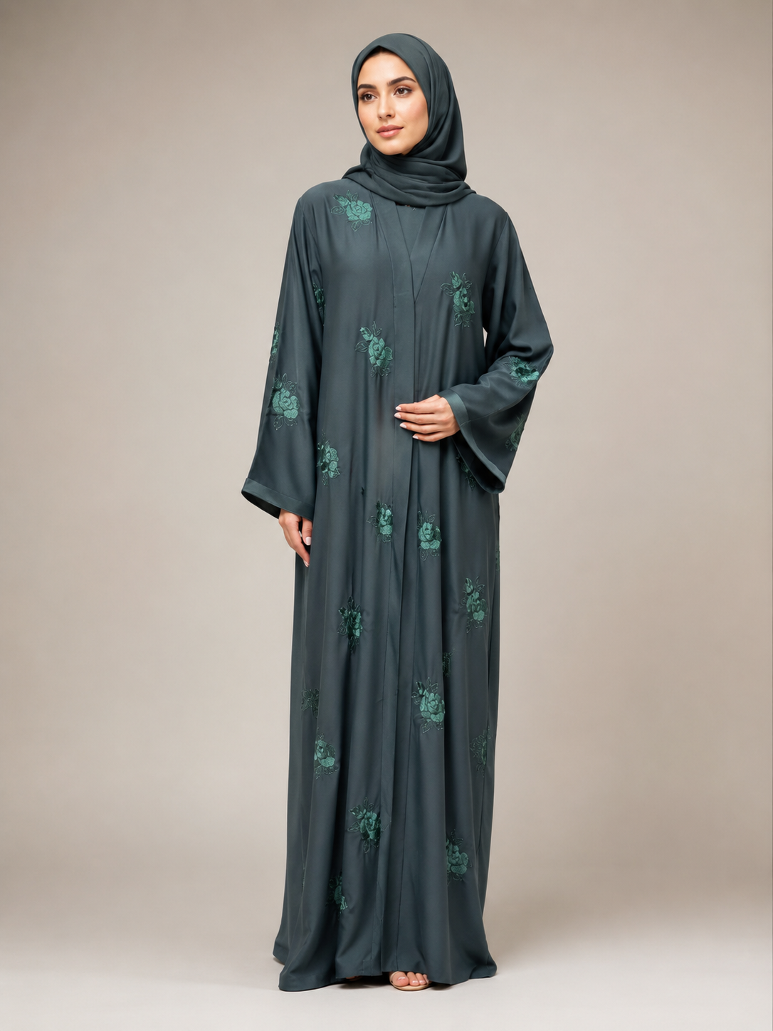 Elegant Flower Embroidery Abaya for Women