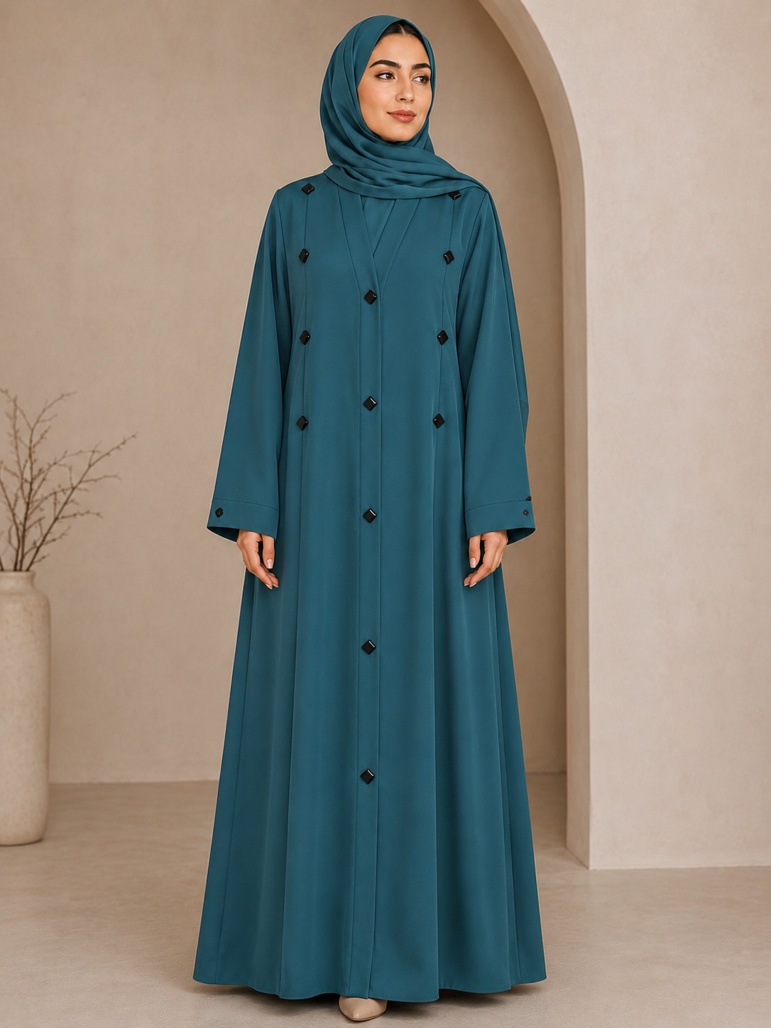 Luxury Buttons Abaya | Triple Line Design | Umme Aiman