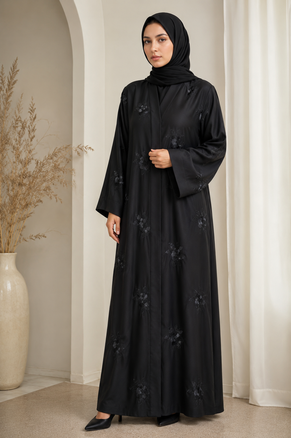 Elegant Flower Embroidery Abaya for Women