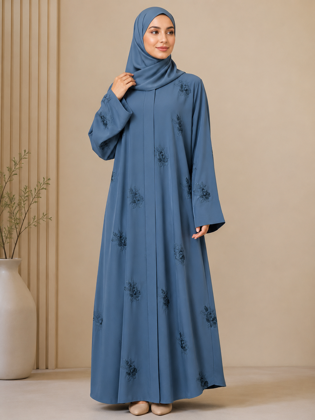 Elegant Flower Embroidery Abaya for Women