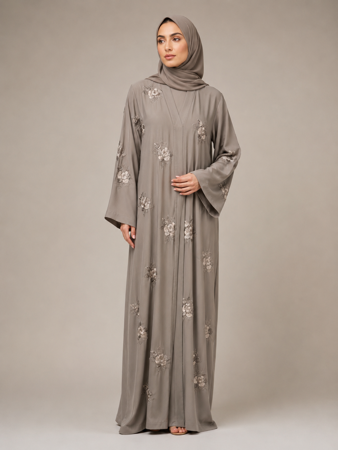 Elegant Flower Embroidery Abaya for Women
