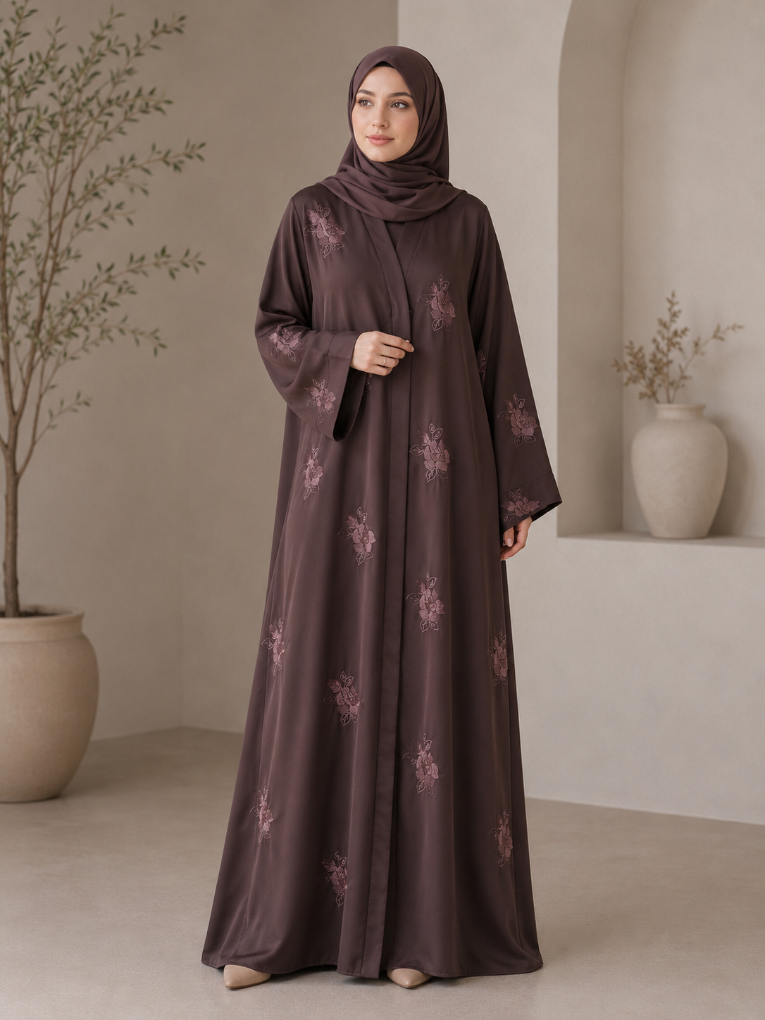 Elegant Flower Embroidery Abaya for Women