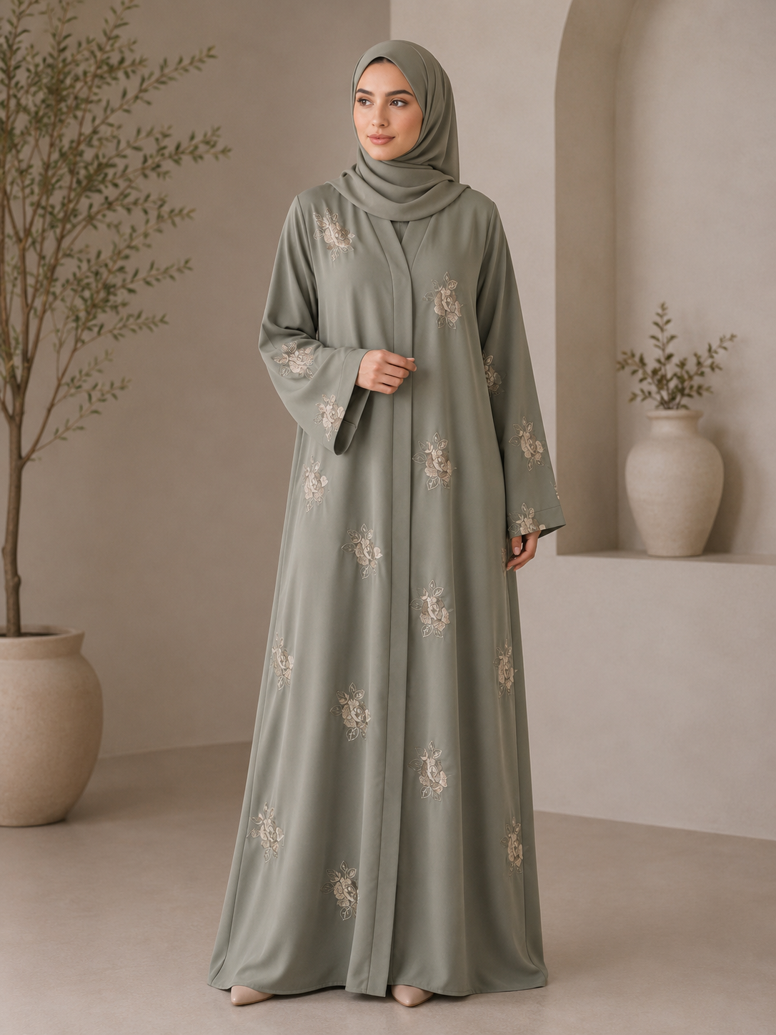 Elegant Flower Embroidery Abaya for Women