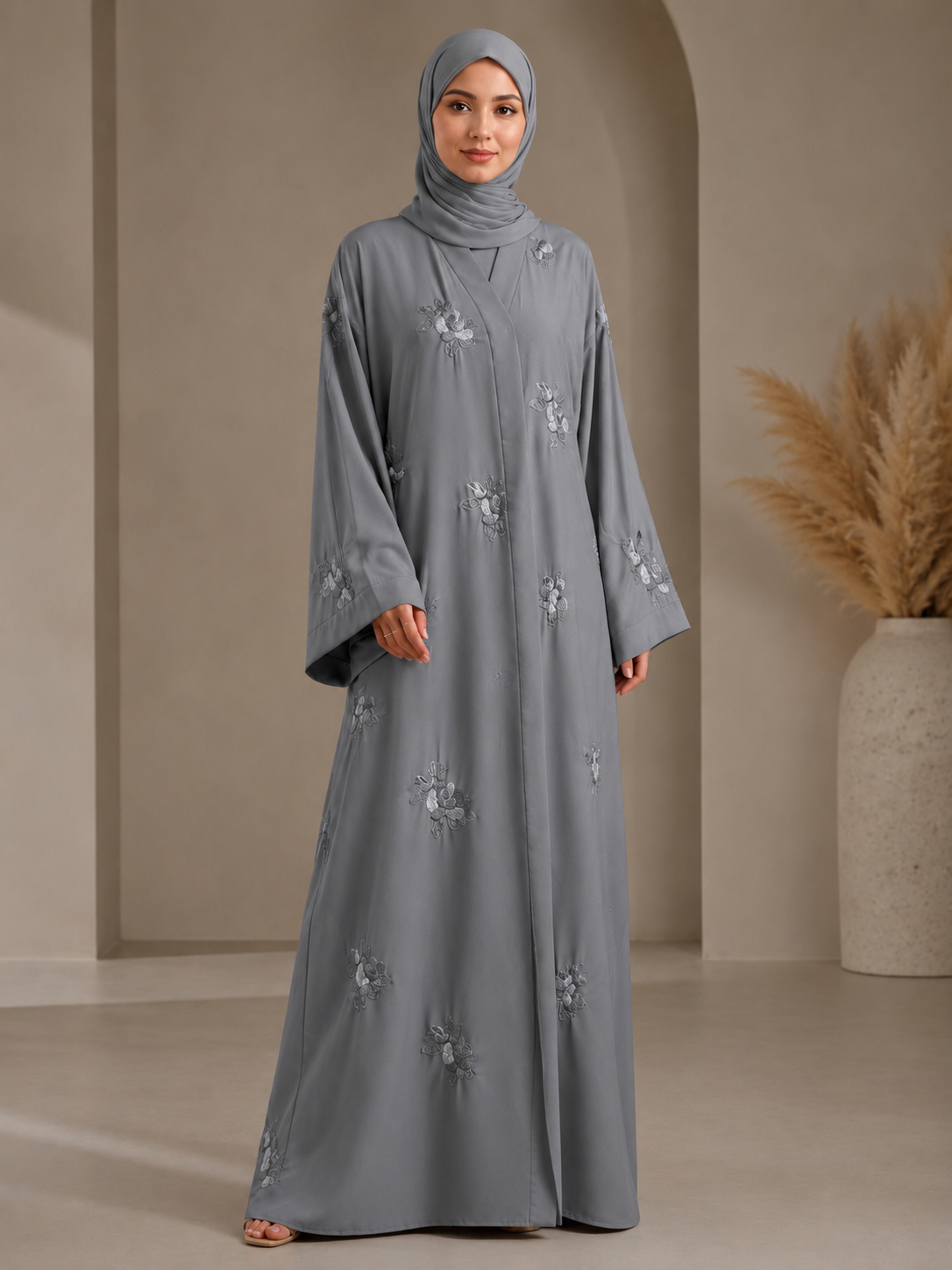 Elegant Flower Embroidery Abaya for Women