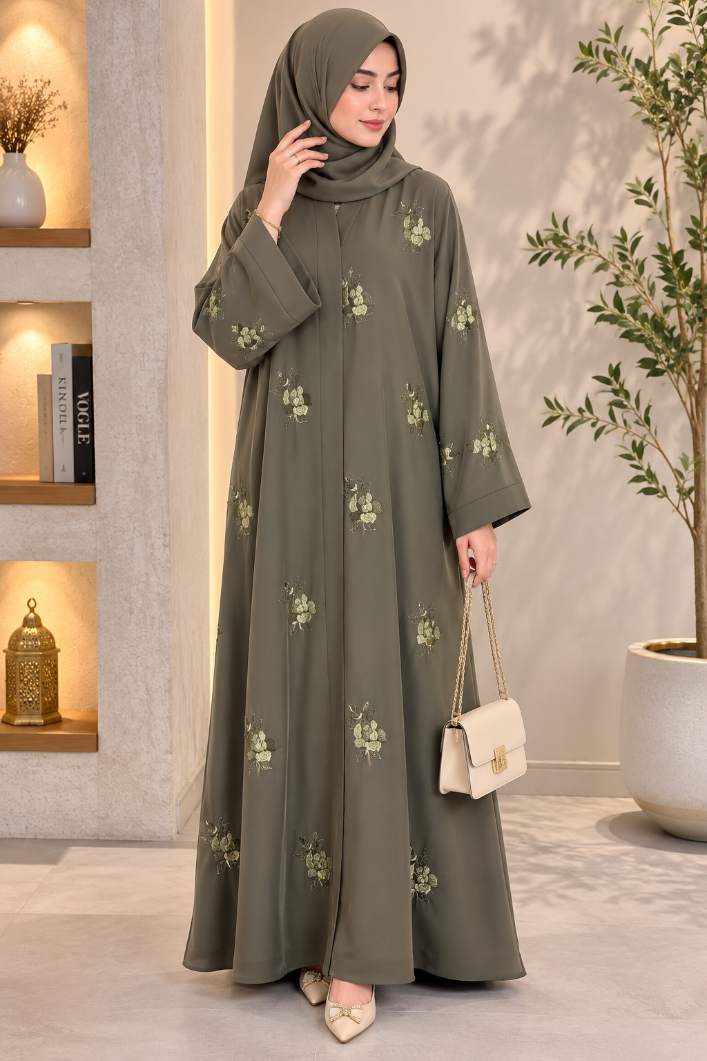 Elegant Flower Embroidery Abaya for Women
