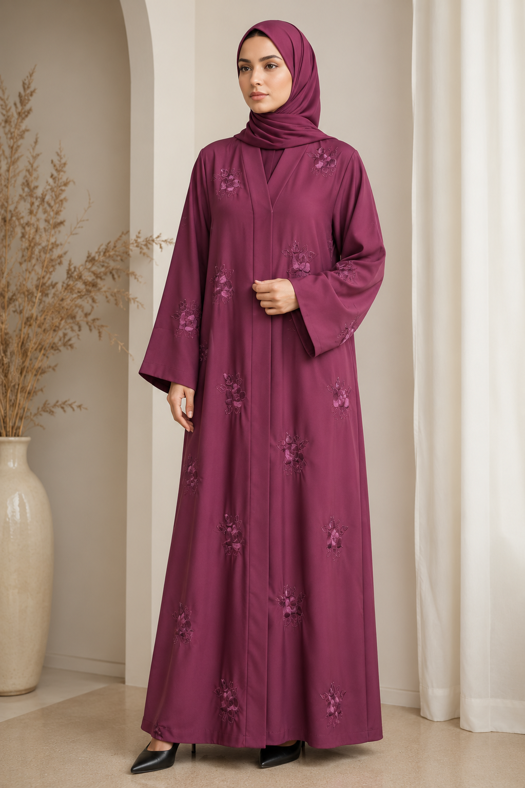 Elegant Flower Embroidery Abaya for Women