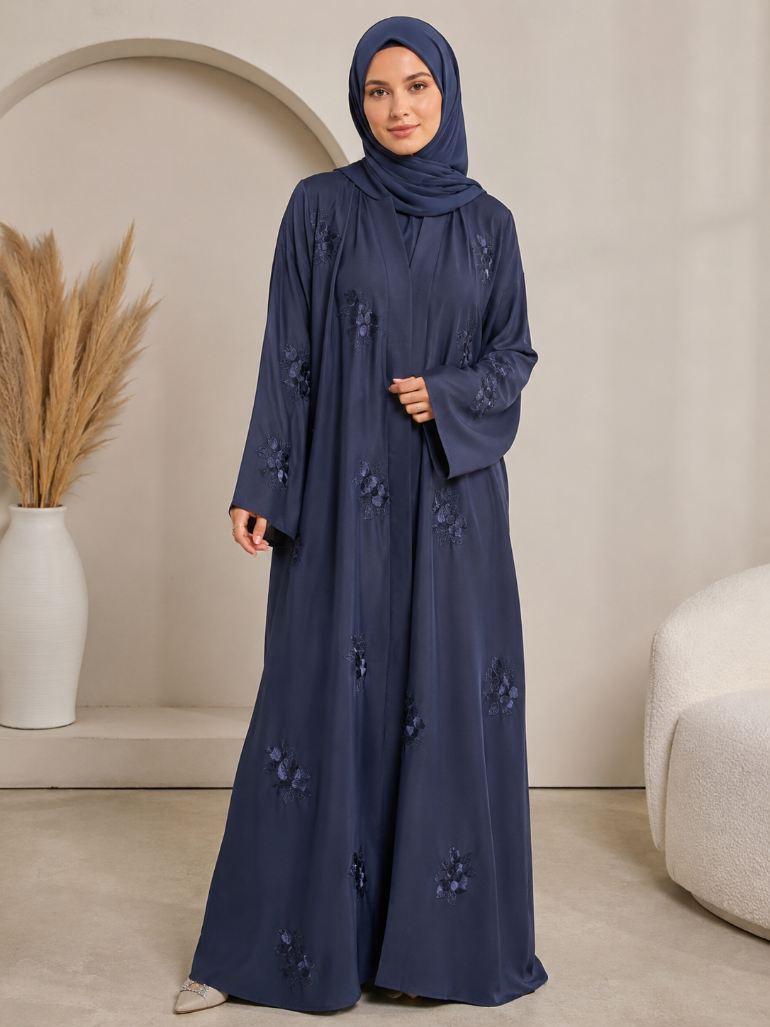 Elegant Flower Embroidery Abaya for Women