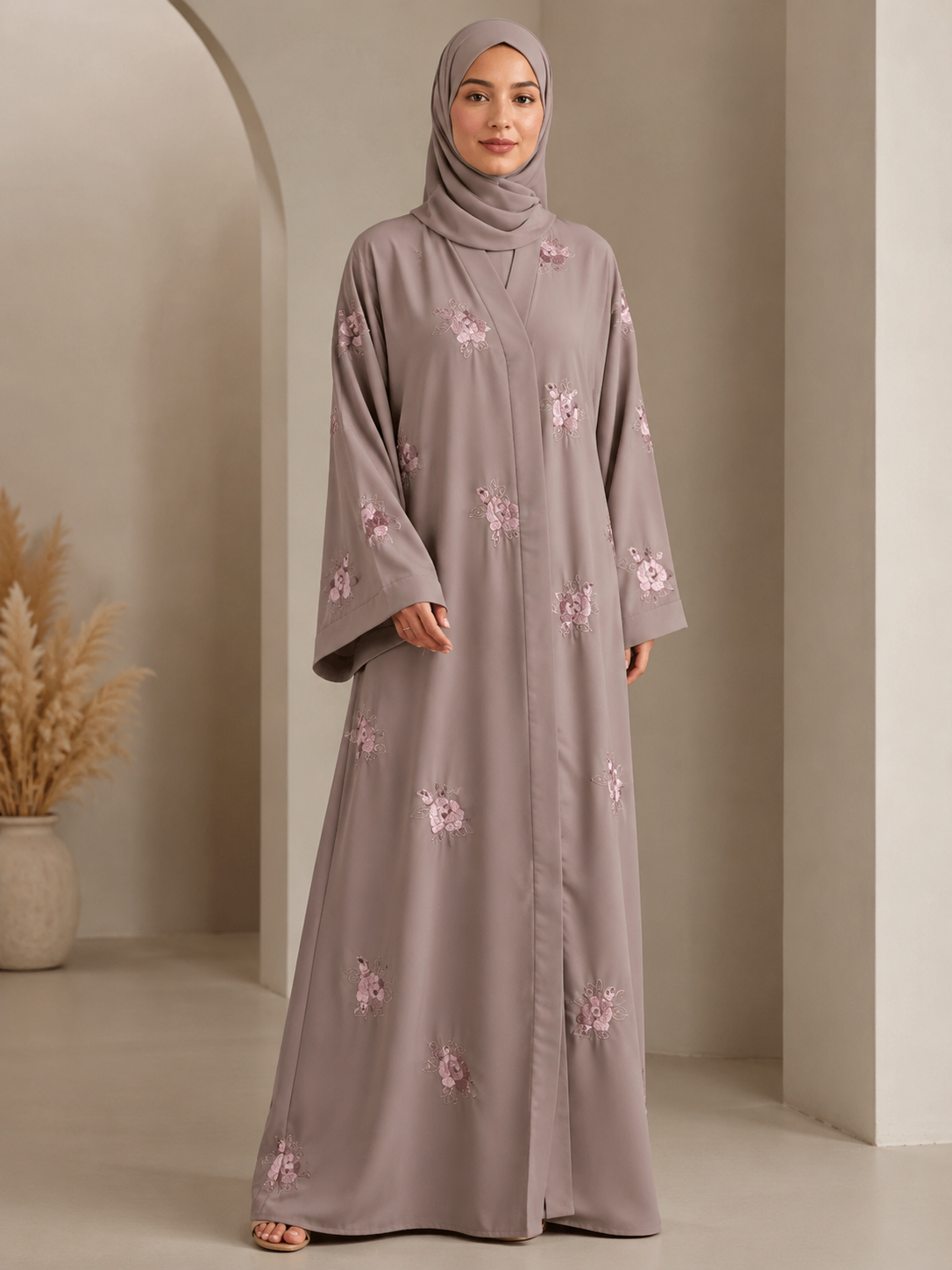 Elegant Flower Embroidery Abaya for Women