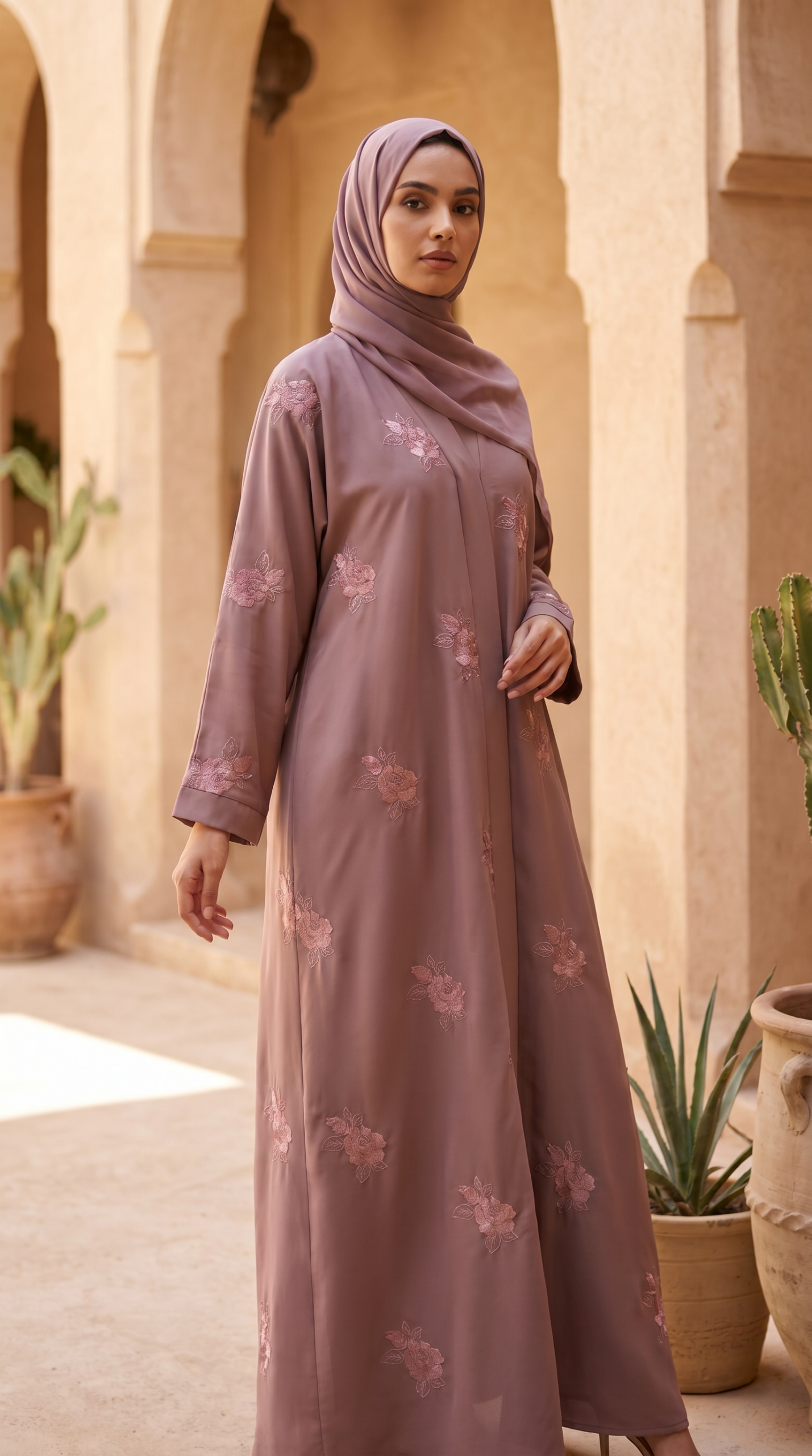 Elegant Flower Embroidery Abaya for Women