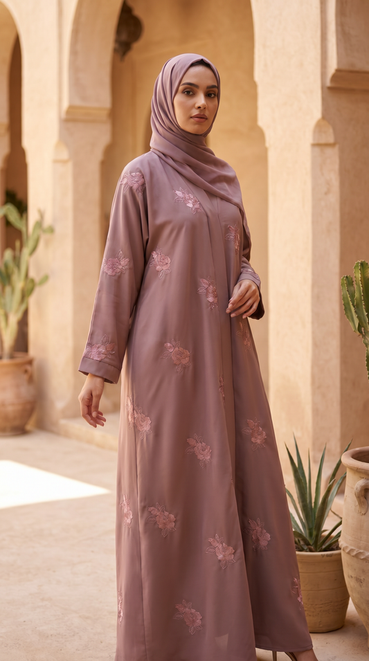 Elegant Flower Embroidery Abaya for Women