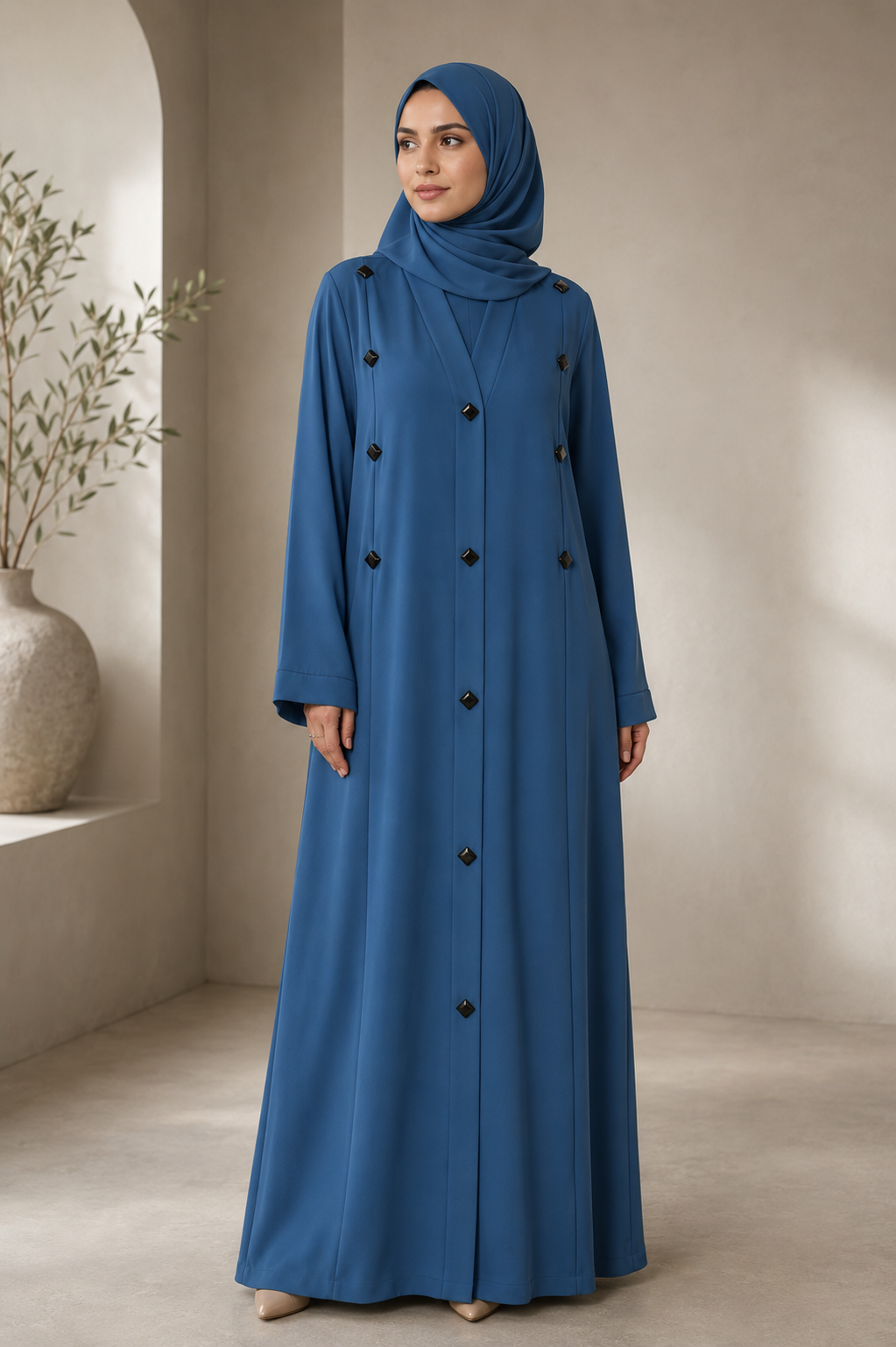 Luxury Buttons Abaya | Triple Line Design | Umme Aiman