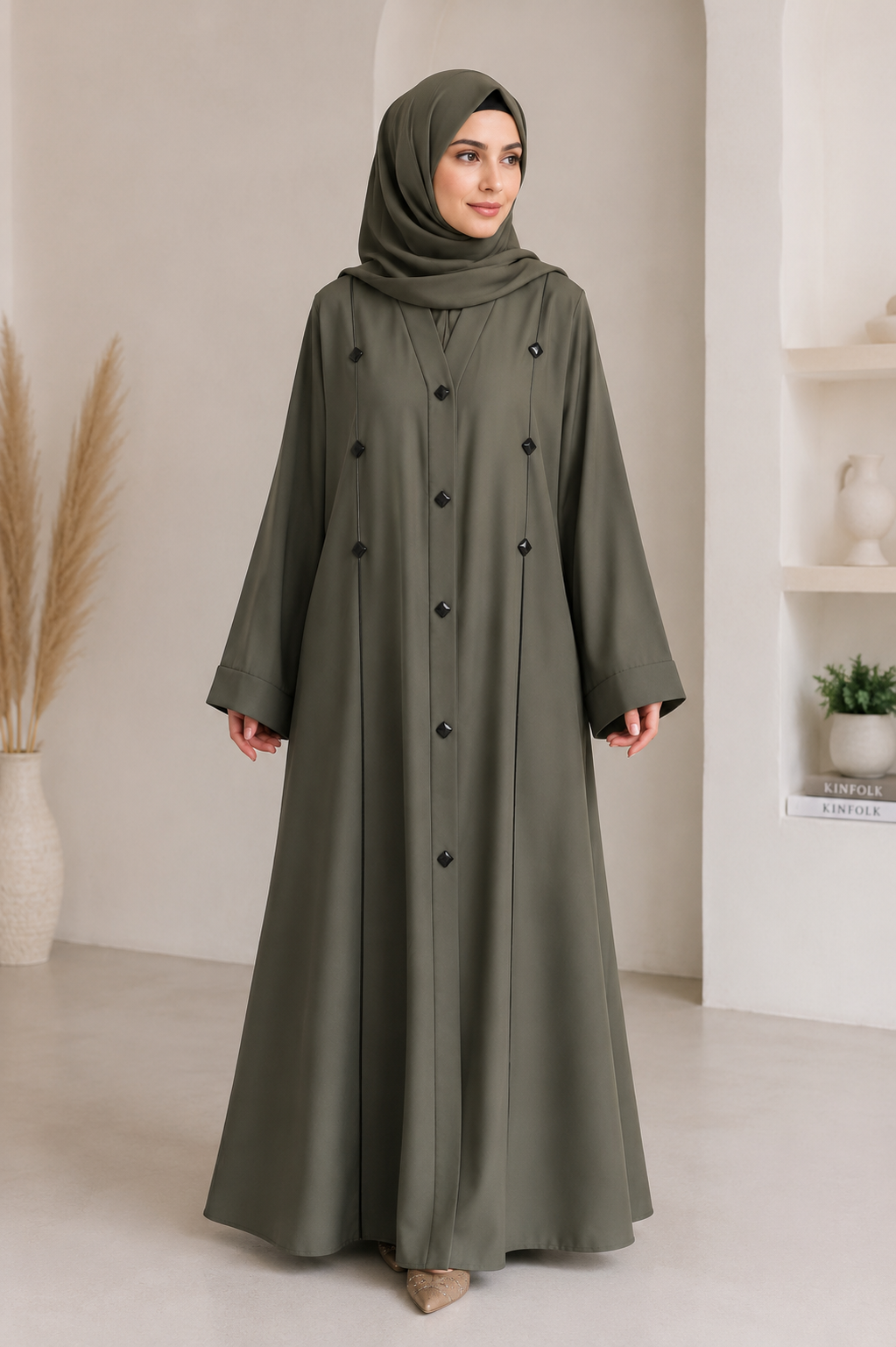 Luxury Buttons Abaya | Triple Line Design | Umme Aiman