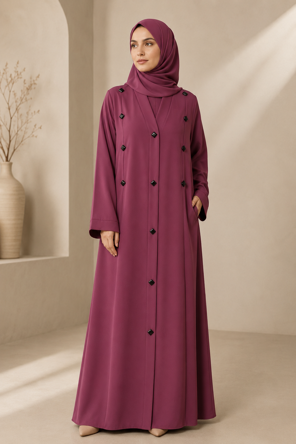 Luxury Buttons Abaya | Triple Line Design | Umme Aiman